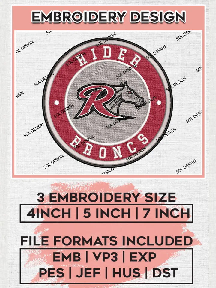 NCAA Rider Broncs Round Logo Embroidery, NCAA Rider Broncs Embroidery Design files, NCAA Teams, NCAA Machine embroidery designs, Digital Download