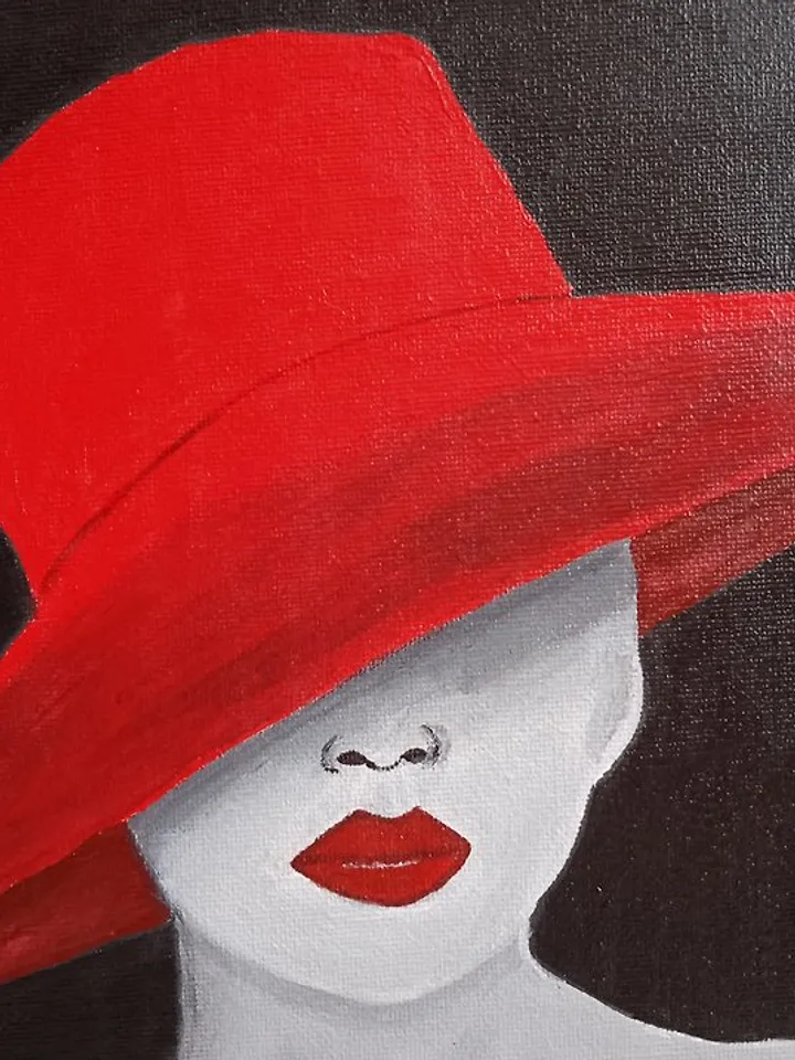 Girl in a red hat painting with a girl in a red dress Original acrylic painting