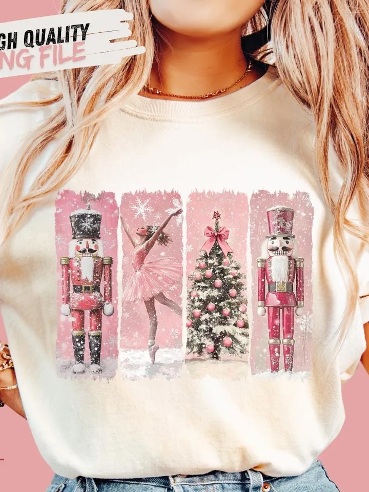 Retro Nutcracker Christmas PNG, Preppy Christmas Png, Holiday Vibes Png, Nutcracker Ballet Png, Christmas Tree, Pink Christmas, Sublimation