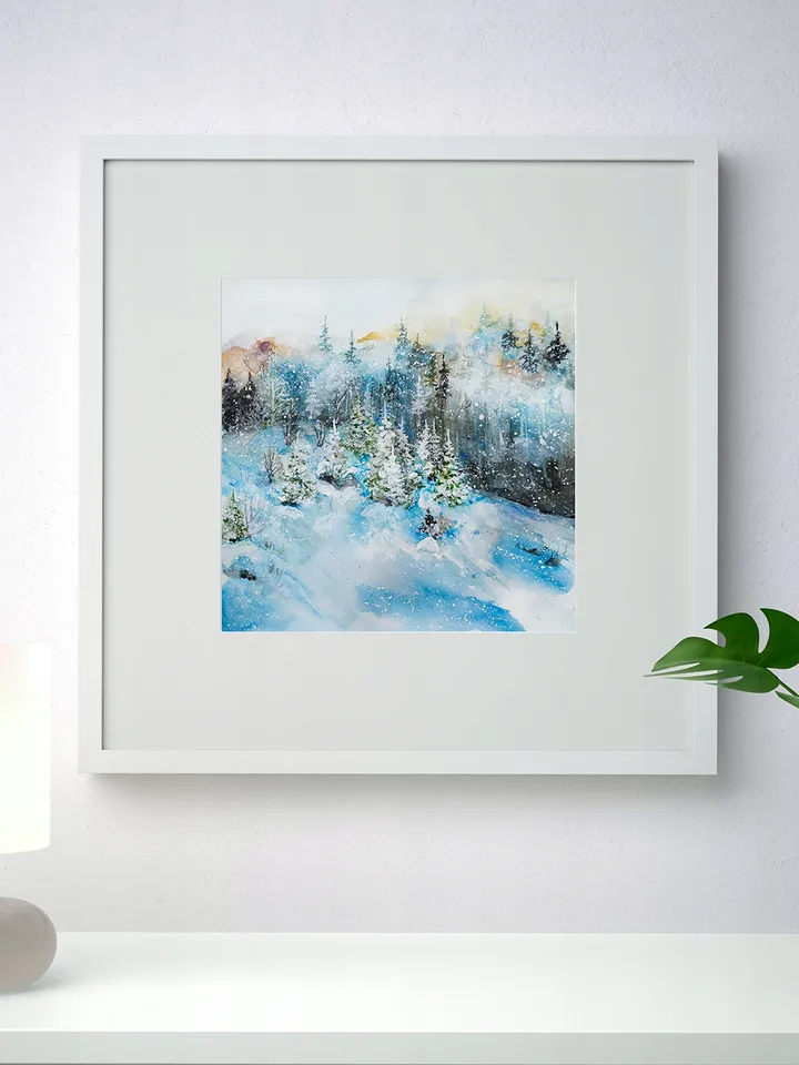 Watercolor painting Snowy Mountains