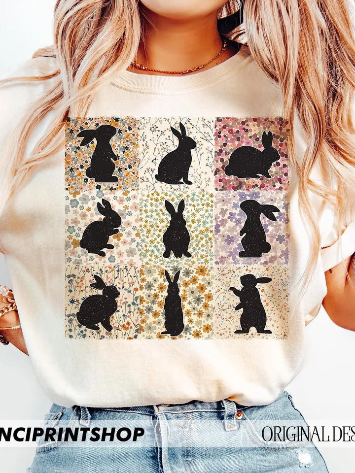 Retro Boho Easter Bunny png, Easter png, Boho Easter png, Happy Easter png, Easter Bunny png, Floral Easter png, Easter Christian png, bunny