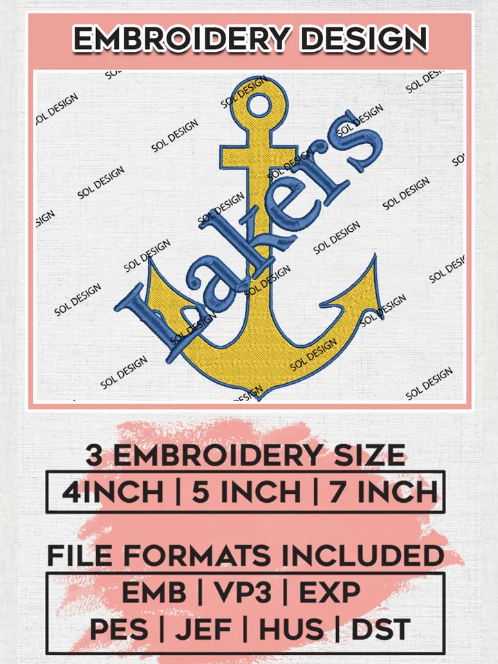 NCAA Lake Superior State Lakers Team Logo Embroidery Design Files, NCAA Lake Superior State Lakers Machine Embroidery, NCAA Teams, 3 sizes, NCAA Machine embroidery designs, Digital Download