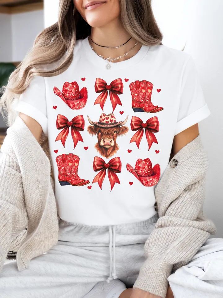 Howdy Valentine Coquette png, Valentines Cow print png, Valentines Sublimation PNG, Red Cowgirl png, Vday shirt designs, Coquette bow png
