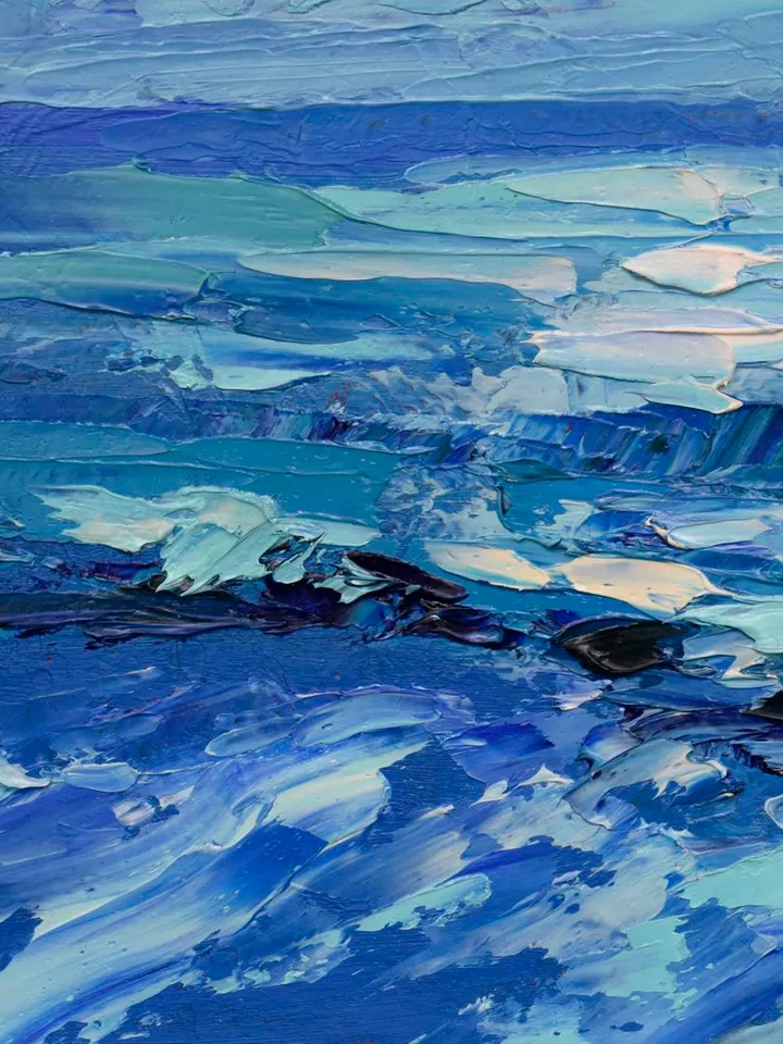 Moonlight night painting Seascape wall art original art Ocean oil painting Seaside artwork 8 by 10 inch by Juliya JC