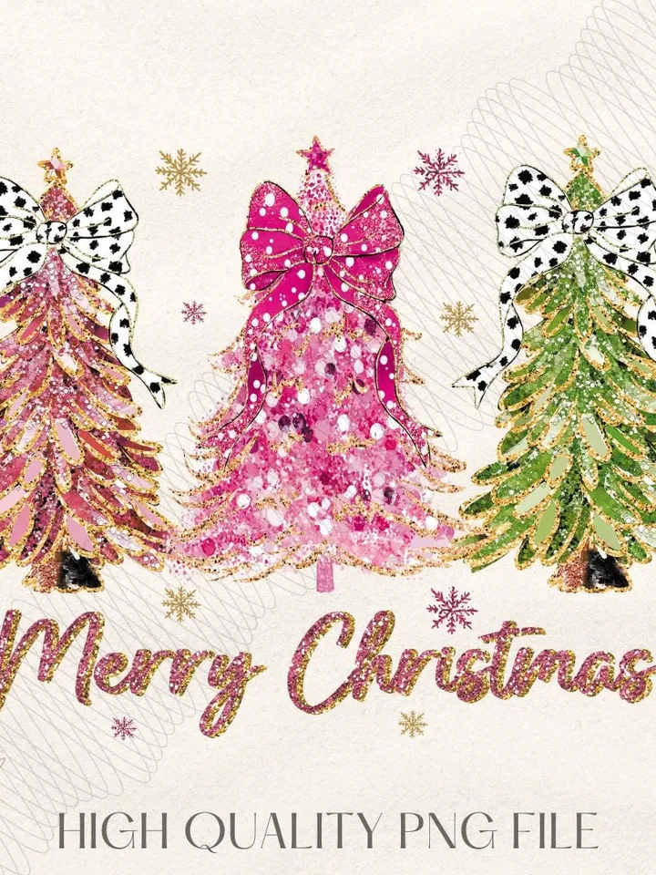Colorful Coquette Glitter Christmas Tree Png, Girly Christmas Tree Design, Bright Color Merry Christmas Coquette Bow Dalmatian, brushstroke