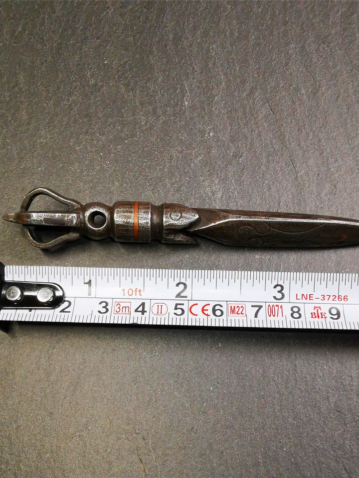 Gandhanra Handmade Tibetan Buddhist Ritual Implement - Kila -Dorje Phurba,Made of Cold Iron inlaid with Copper,3.9"