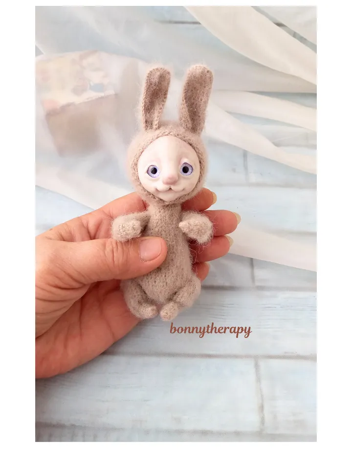 Stuffed bunny toy, small toy crochet rabbit