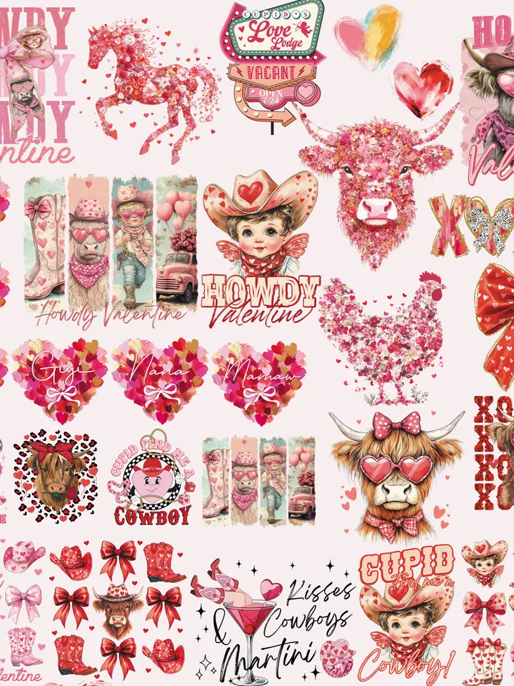 30 Bestseller Highland Cow Valentine Bundle Png, Howdy Valentine Coquette Png, Valentines Day Png, Western Valentine Png, Valentine Coquette