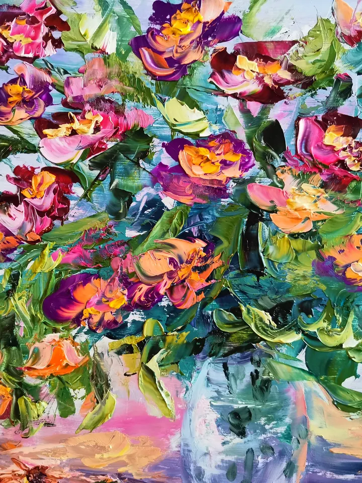 Pomegranate Flowers Apple Impasto Fruits Oil Painting Original Artist Svinar Oksana