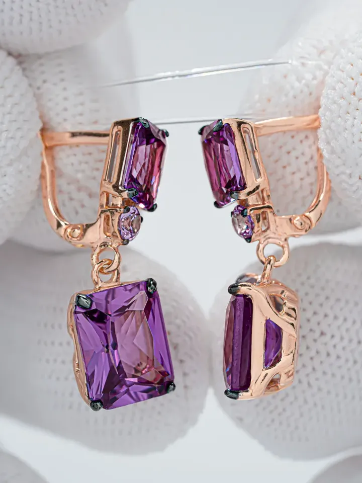 Earrings jewelry Silver gold plated 925 assay value with alexandrite