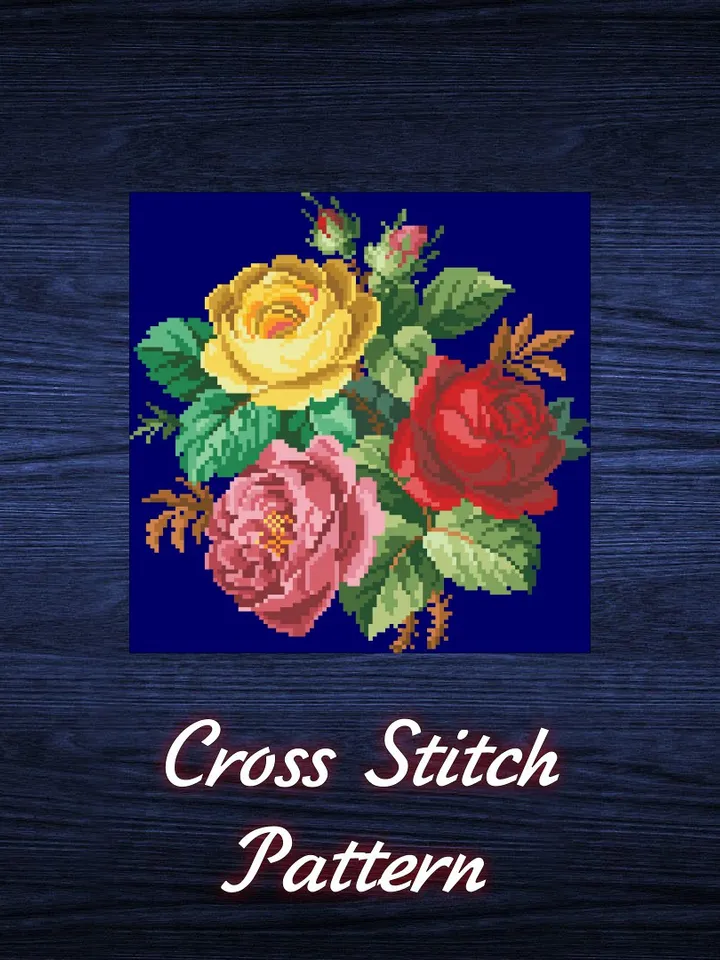 Antique Cross Stitch Pattern Three Roses Digital Download PDF