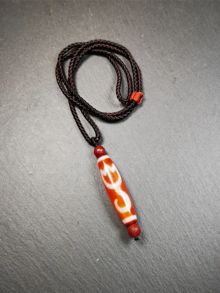 Gandhanra Tibetan Fire Agate Lotus Dzi Bead Necklace