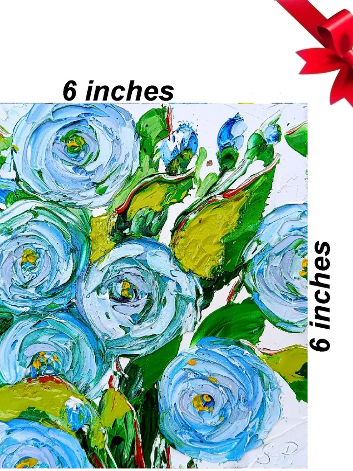 Roses painting Flower Original Art Impasto Oil Painting Small Wall Art 6x6 Impressionist Artwork by ArtProkopaloSv