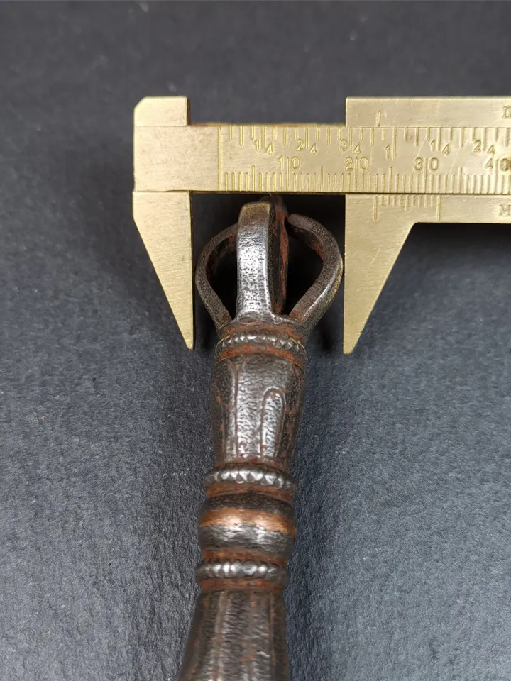 Gandhanra Tibetan Buddhism Ritual Implement Dorje Phurba(Kila Dagger),Dharma Ritual,Altar Tool,Made of Cold Iron inlaid Copper