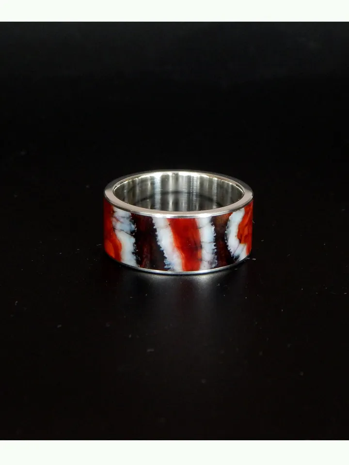 Unique mammoth tooth ring. Silver ring with a stabilized mammoth tooth.