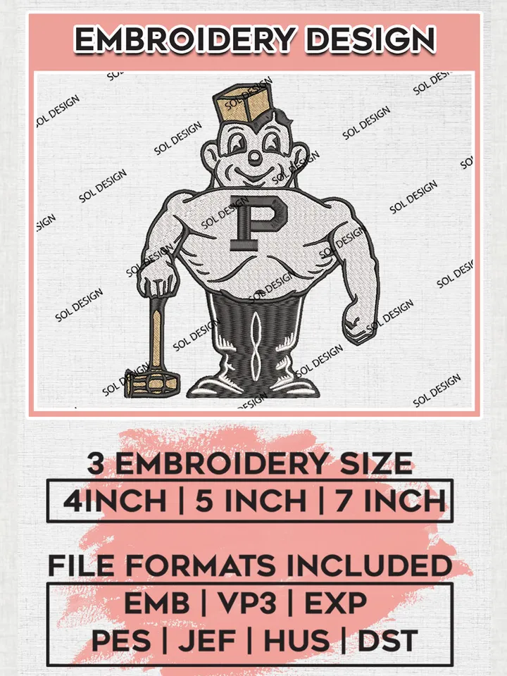 NCAA Purdue Boilermakers College Football Team Mascot Logo Embroidery Design Files, NCAA Purdue Boilermakers Machine Embroidery, NCAA Teams, 3 sizes, NCAA Machine embroidery designs, Digital Download