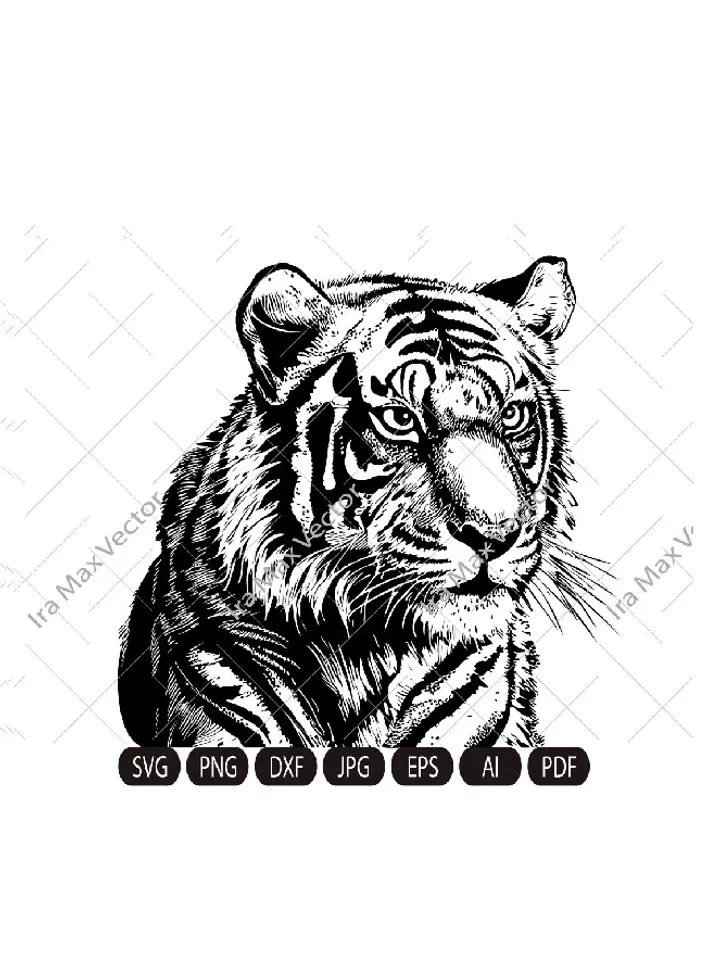 Tiger Svg, Tiger Clipart, Tiger Png, Tiger Head, Tiger detailed , Tiger Silhouette, Animals Silhouette