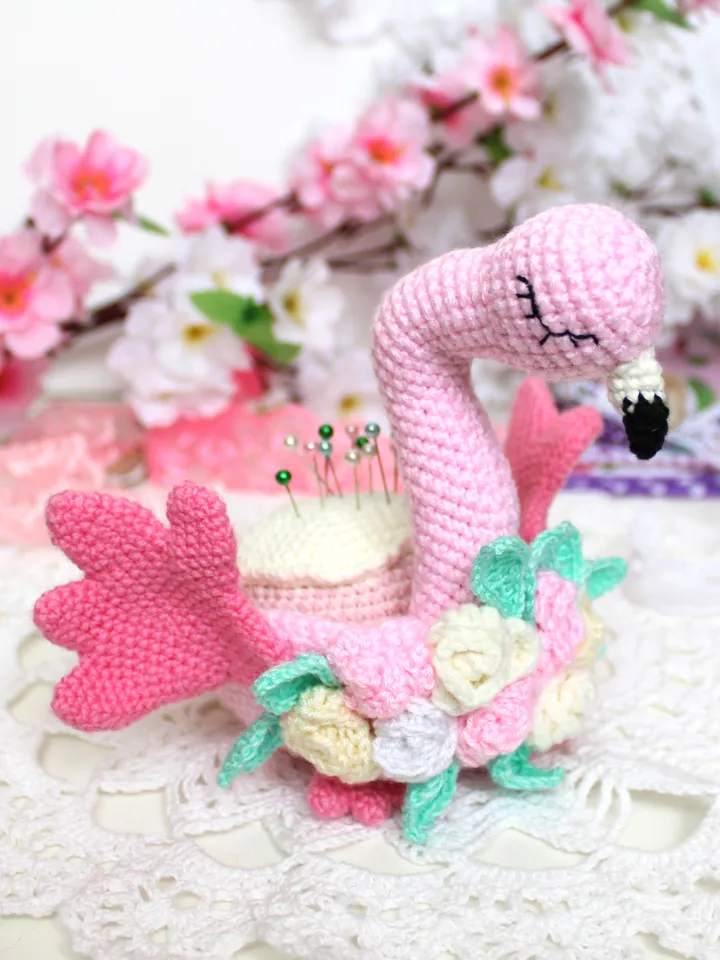 Pin cushion pattern pdf Flamingo crochet gift for grandma Pincushion amigurumi