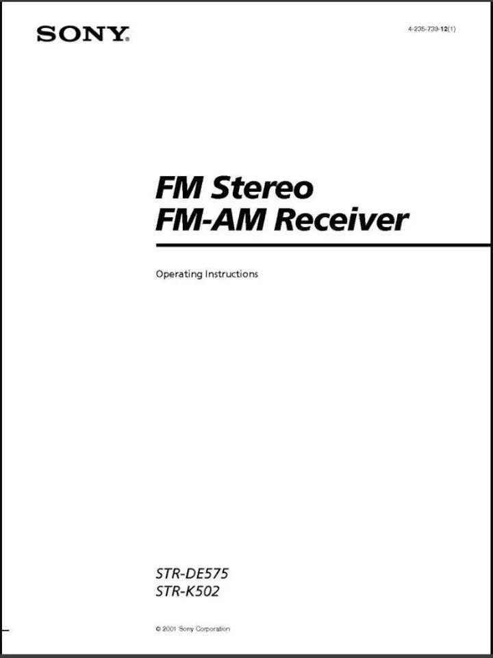 Sony STR-DE575 STR-K502 AV Receiver Owners Manual