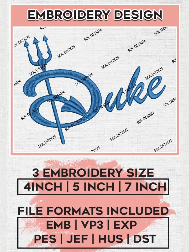 Duke Blue Devils Football Team Logo Embroidery Design Files, NCAA Duke Blue Devils Machine Embroidery, NCAA Teams, 3 sizes, NCAA Machine embroidery designs, Digital Download