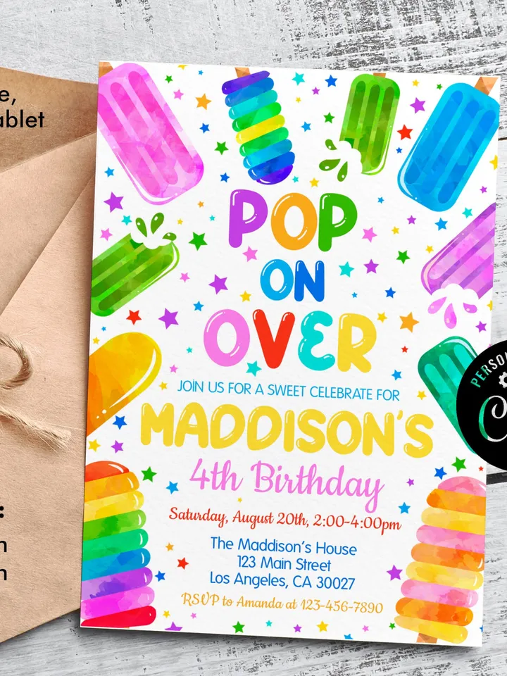 Popsicle Birthday Invitation Summer Party Invitation Girl Popsicle Birthday Party Invitation Instant Download Editable Template Digital File