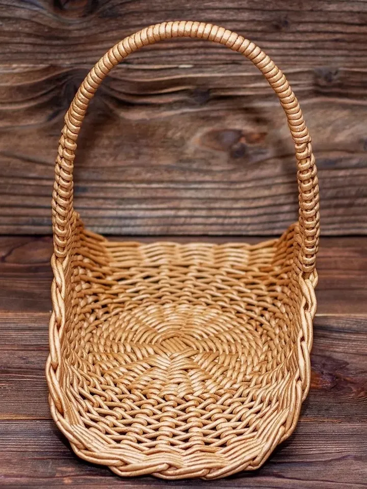 French basket Small openwork basket Wedding flowers basket Flat oval basket with handle