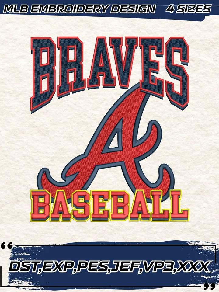 Braves Baseball Logo Team MLB Embroidery Design,MLB Embroidery Design,Machine Embroidery Design File,4 Sizes, Digital Download