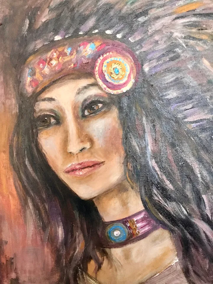 Native American queen original acrylic painting on canvas board,woman in national cloths,home decoration wall art,one of a kind.