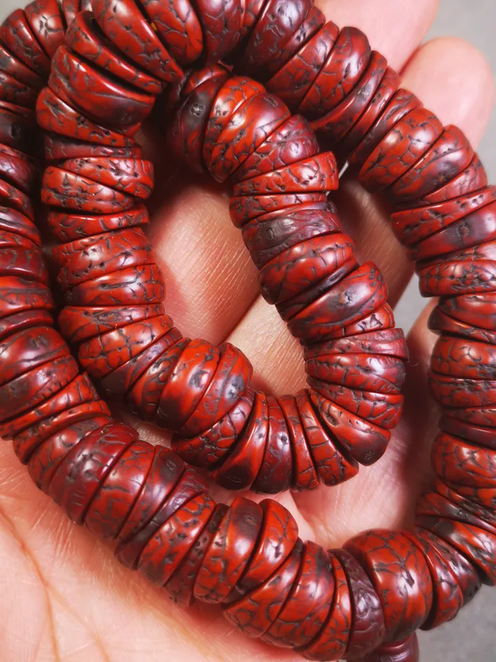 Gandhanra Antique 108 Bodhi Bead Mala,Old Prayer Beads Necklace,Miter Cut 15mm