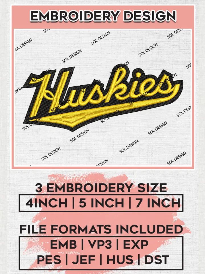 NCAA Huskies Team Word Logo Embroidery Design Files, NCAA Michigan Tech Huskies Machine Embroidery, NCAA Teams, 3 sizes, NCAA Machine embroidery designs, Digital Download