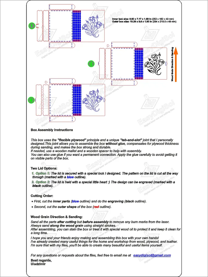 Wooden Gift Box Roses Digital Template for Laser Cutting Crafting