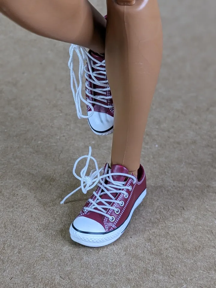 Premium red low sneakers for 12 inch male dolls