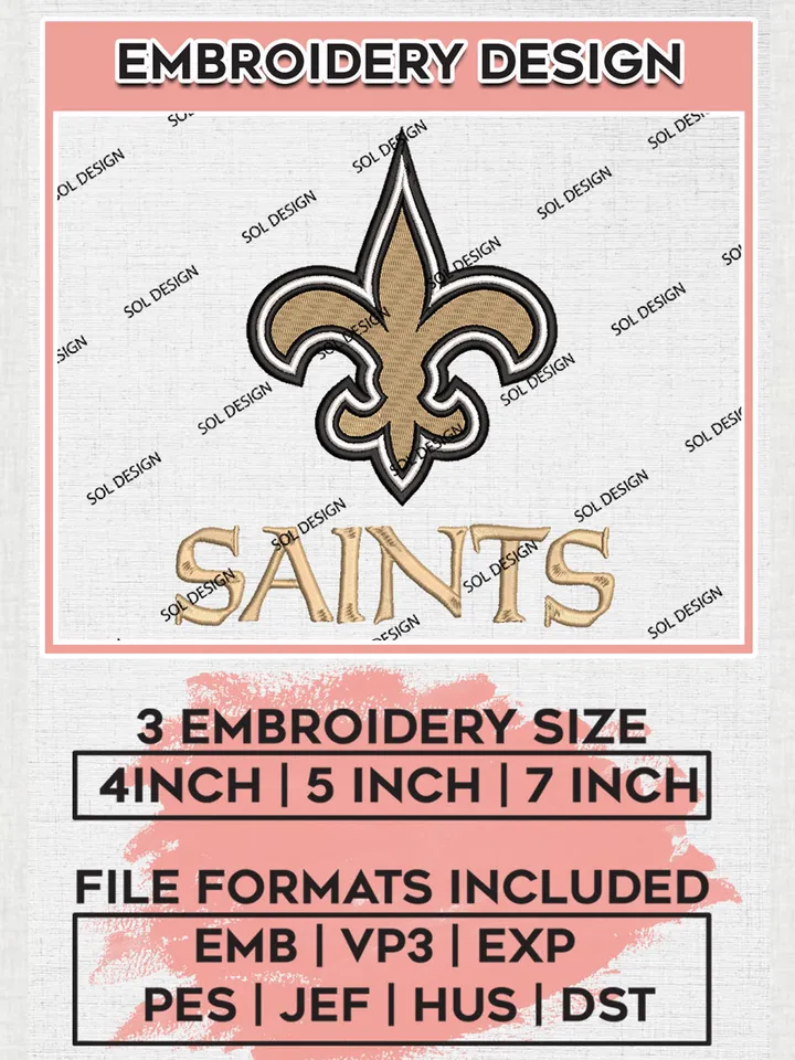 New Orleans Saints Football Embroidery Files, Saints NFL Logo Embroidery, Saints NFL Embroidery, American Football, Digital Download | EMB_SPORT_02