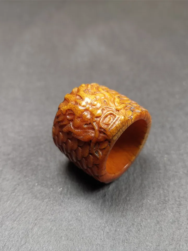 Gandhanra Handmade Big Thumb Ring for Men,Yak Bone Carved,Dragon Pattern,0.87&quot;