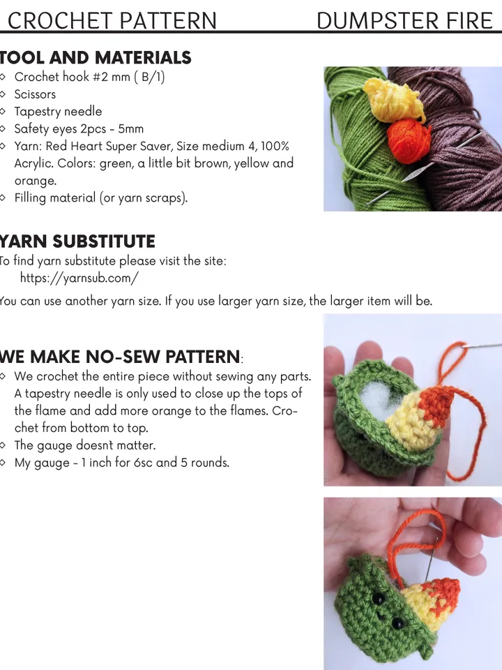 Mini Dumpster Fire - No-Sew Crochet Pattern for a Fun Gift and Christmas Tree Ornament
