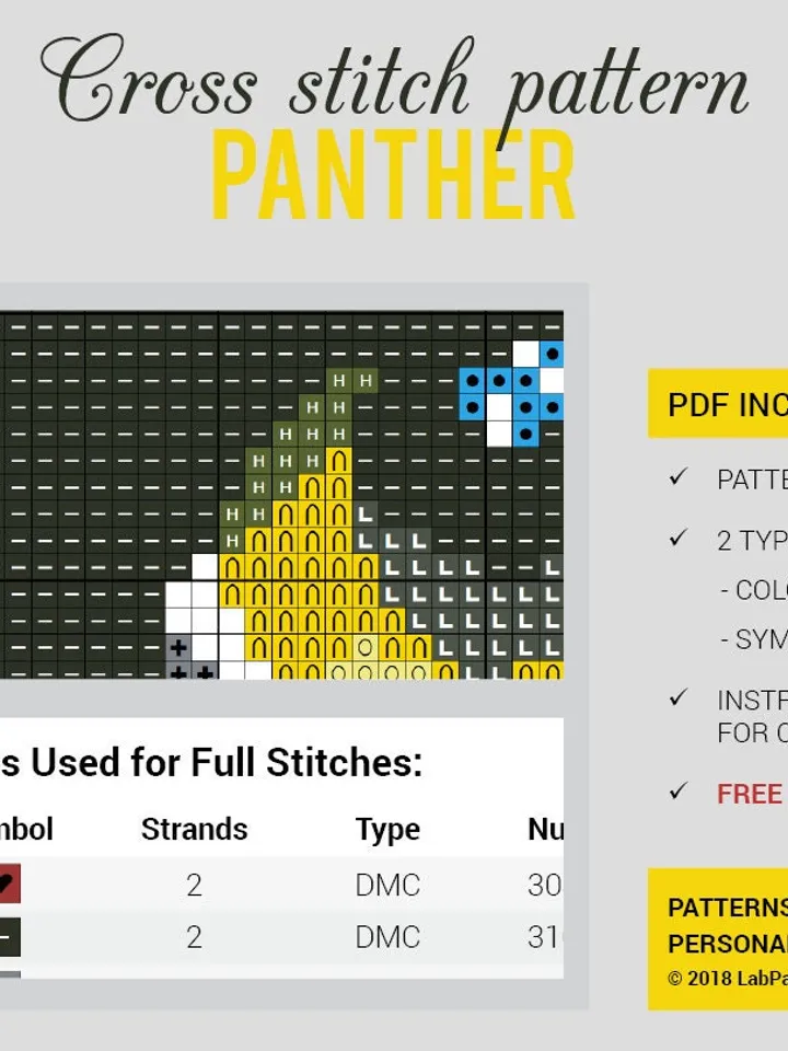 Panther Cross stitch pattern Black Cat Animal Yellow Eyes Cross stitch pattern PDF Format Instant Download Home decor Modern