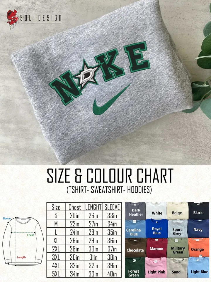 Dallas Stars Embroidered Sweatshirt, NHL Stars Embroidered T Shirt, NHL Embroidered Sweater, NHL Dallas Stars Shirt, Hockey Embroidered Hoodie