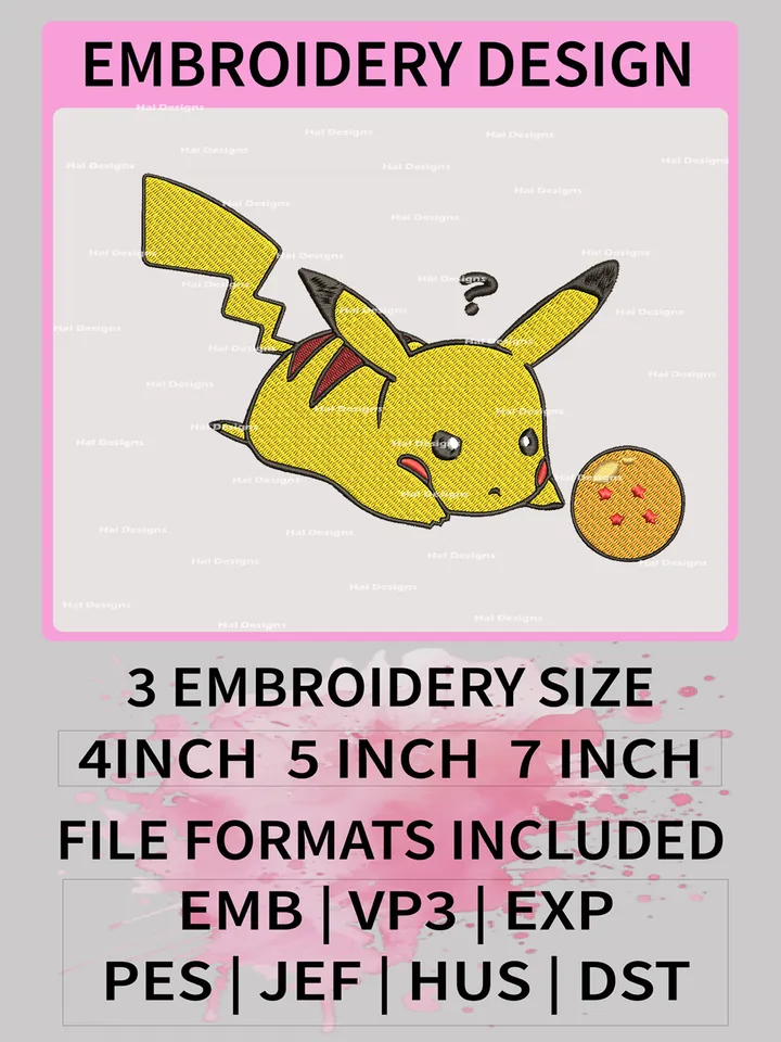 Pokemon Pikachu Embroidery Design, Pokemon Dmbroidery, Anime Design, Embroidery file, Digital download