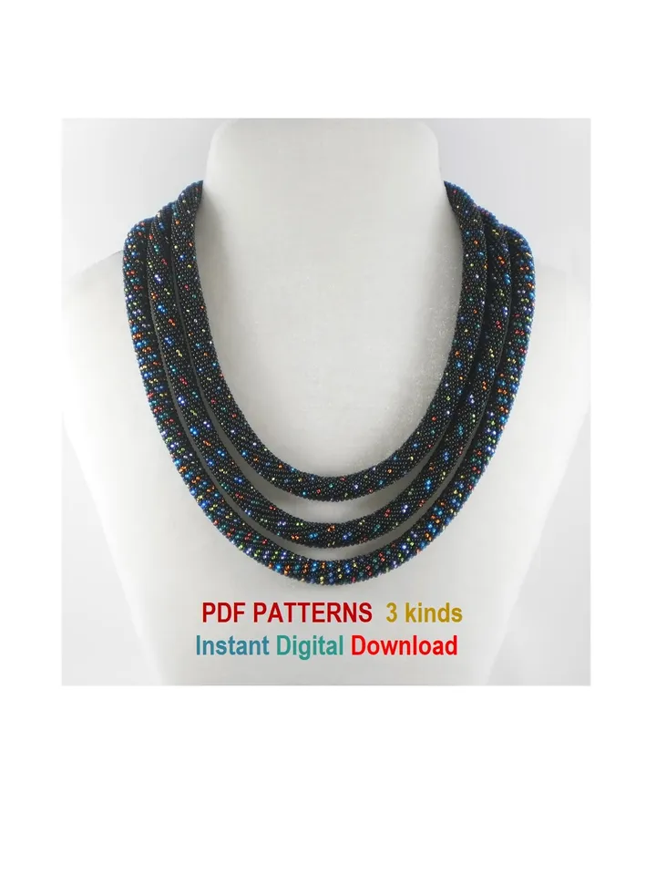 Bead Crochet Necklace Bracelet patterns 3 types, Rope bead crochet, Instant Download, PDF patterns