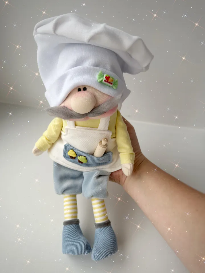 Handmade cook doll. Chef stuffed toy. Kitchen doll decor. Cook gnome.