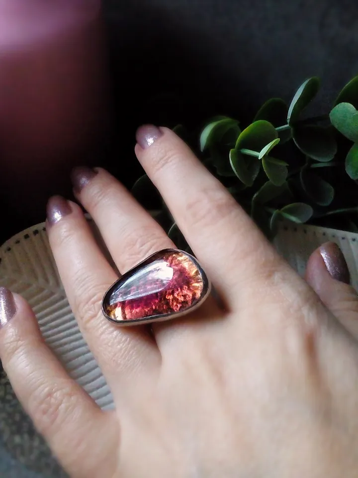 Big Glass fused ring, simple stained glass, tiffany ring, shiny ring, transparent ring, tin soldered ring