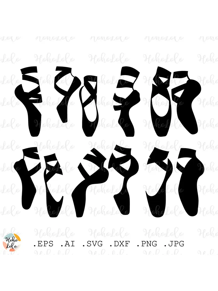 Pointe Shoes Svg, Pointe Shoes Silhouette, Pointe Shoes Cricut, Pointe Shoes Stencil Template Dxf, Pointe Shoes Clipart Png