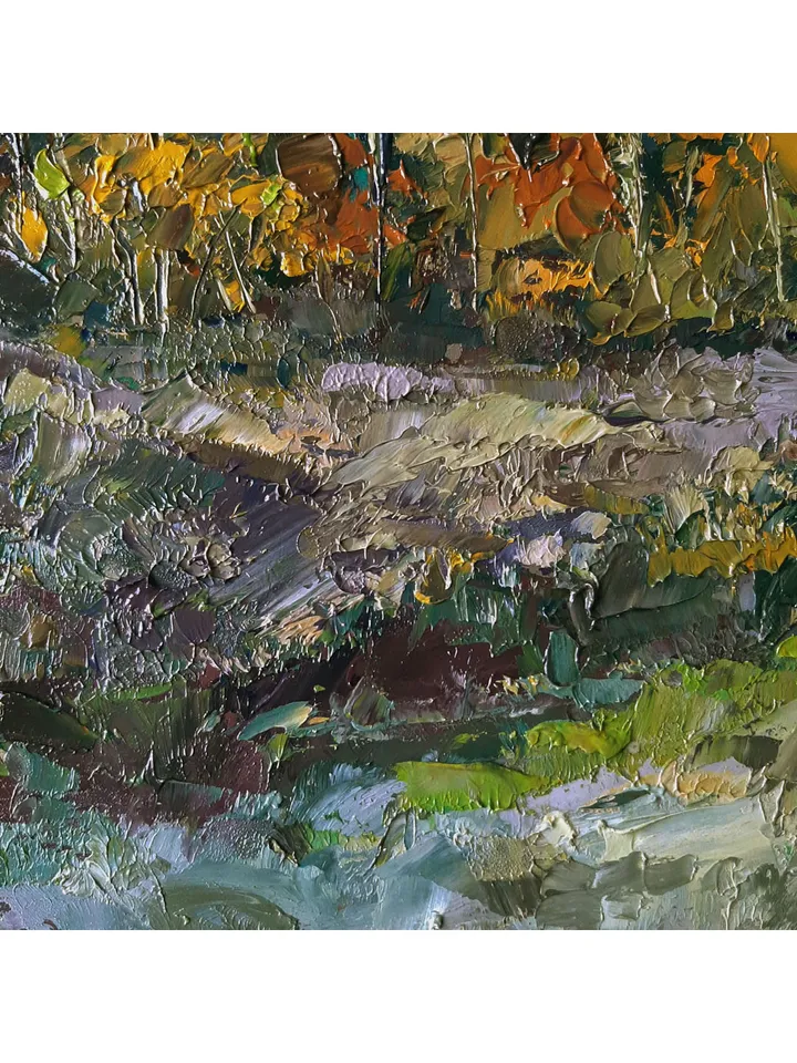 Sunlit Trees Painting 8x12" Autumn Forest Landscape ORIGINAL ART Impressionist Artwork hand painted by artist Marina Chuchko