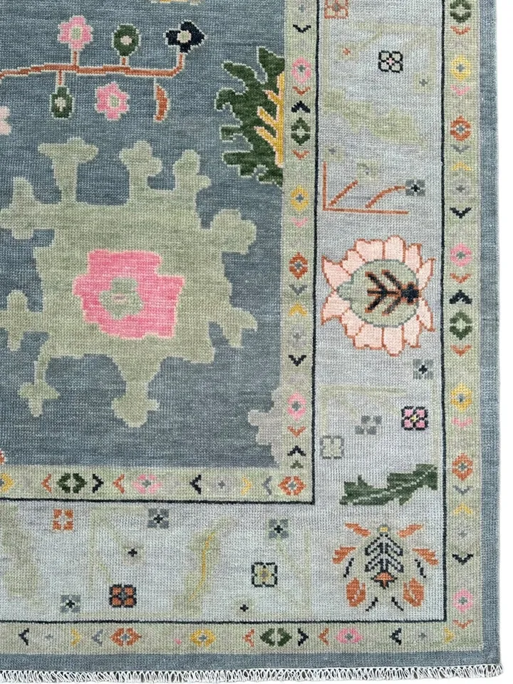 Oushak Hand Knotted Gray (8x10 Feet-243X304 Cm) Wool Area Rugs.