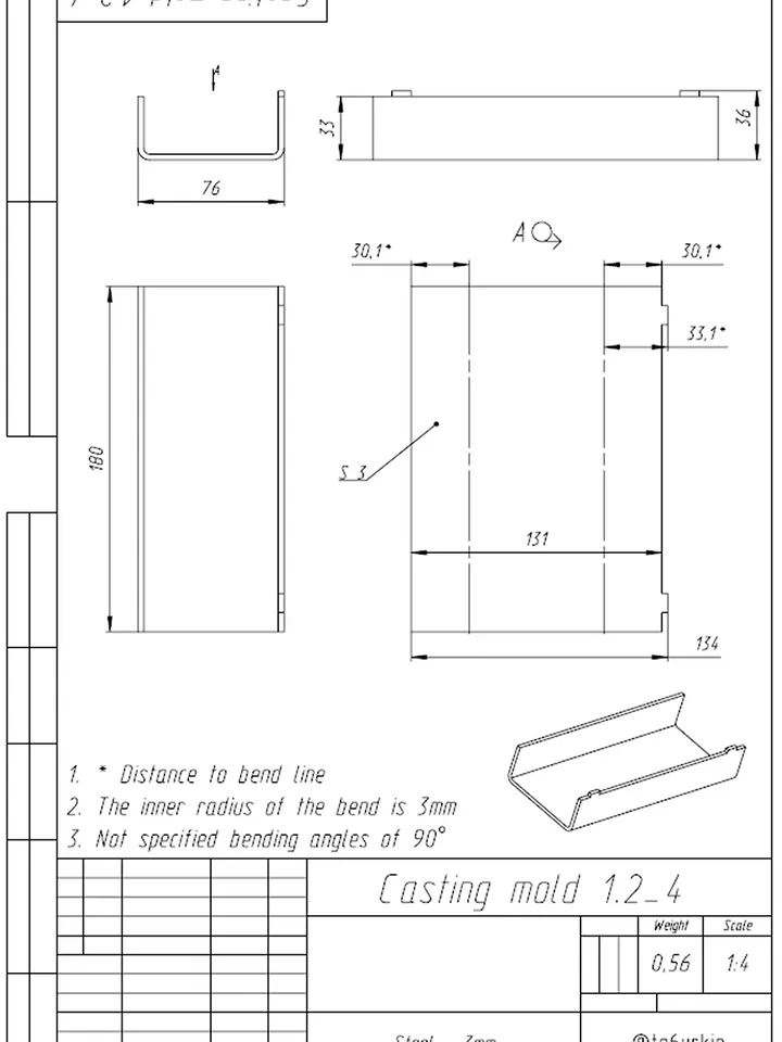 Welding Project Plans Drawings Mold 1 Pot (DXF, PDF)