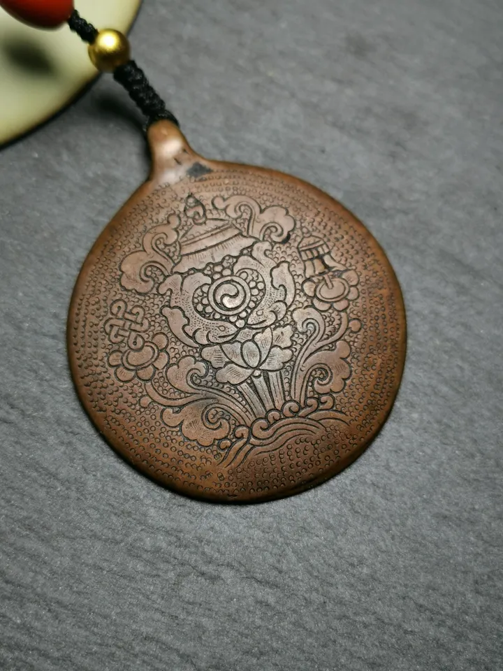 Gandhanra Vintage Tibetan Buddhist Calendar Amulet Sipaho Badge - Copper Melong Mirror Protective Charm Feng Shui Pendant,45mm