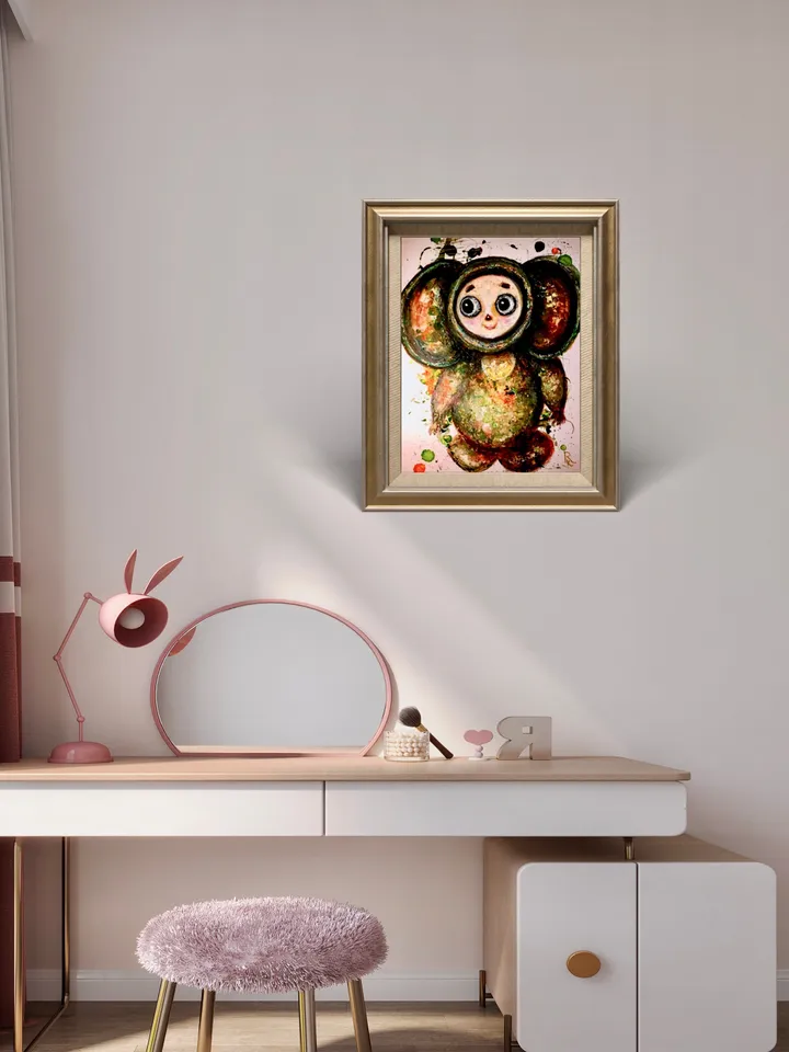 Cheburashka Photo paper poster made with my original mix media artwork,nursery room decor,unique gift.