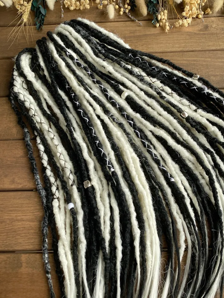 Gothic Black and White synthetic crochet De dreadlocks, Ready to ship