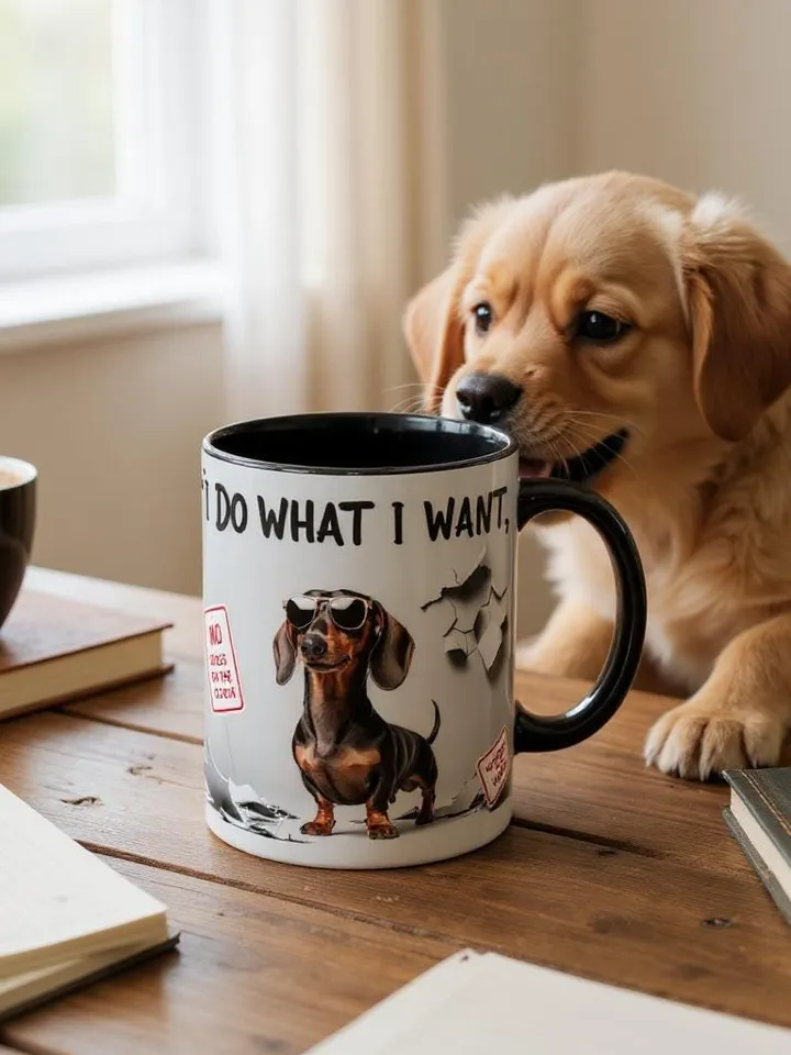 Dachshund French Toile de Jouy Ceramic Mug, Toile Coffee Cup for Doxie Mom, Sausage Dog Lover Gifts, Dog Tea Drinkware, Gift For Dog Lovers
