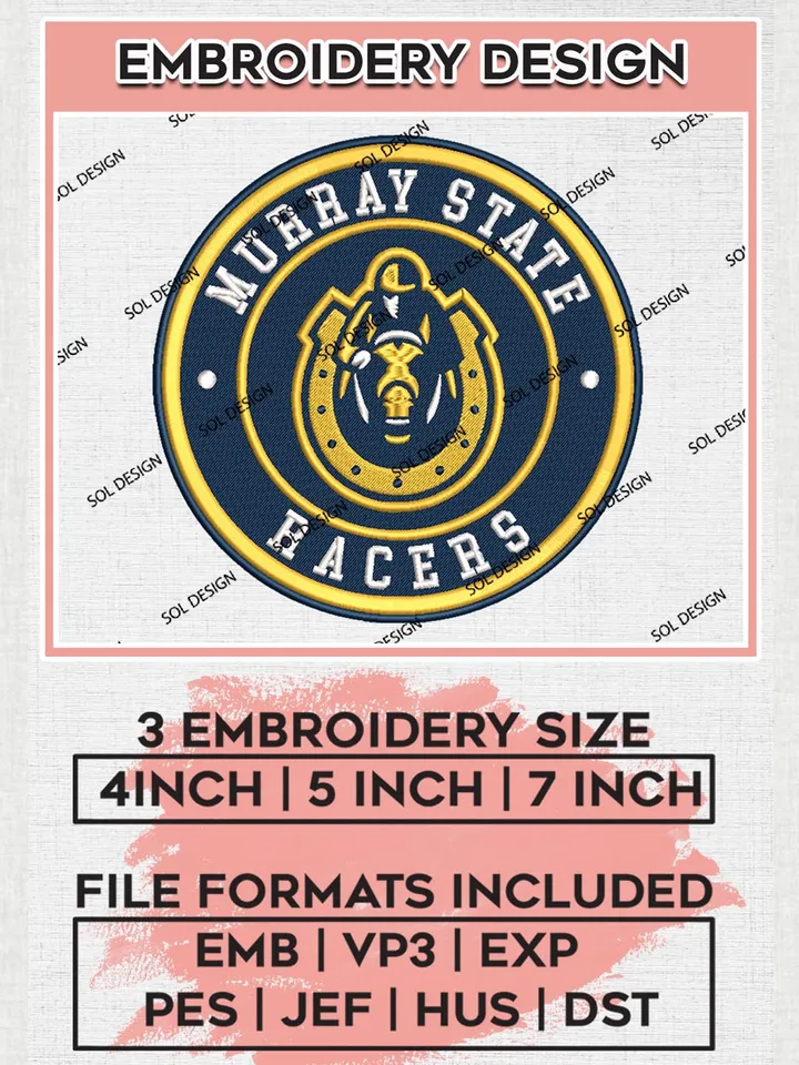 NCAA Murray State Racers Round Logo Embroidery, NCAA Murray State Racers Logo Embroidery files, NCAA Teams, Machine embroidery designs, Digital Download